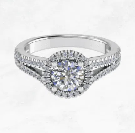 Split Shank Round Brilliant Cut Halo Ring
