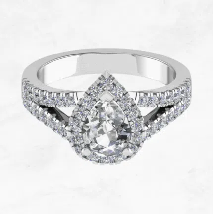 Split Shank Pear-shaped Diamond Halo Ring