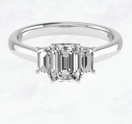 Trilogy Ring with Emerald and Baguette Diamonds